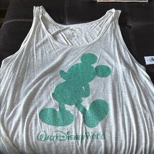 Disney White Tank Top with Green Mickey Mouse